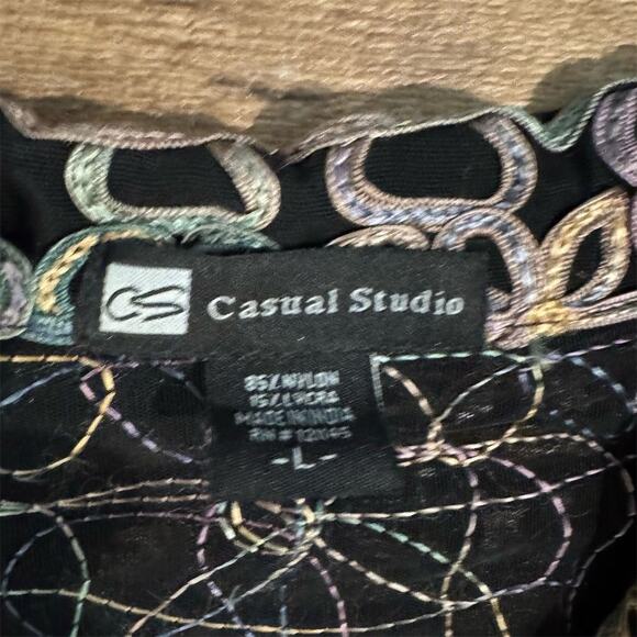 Casual Studio Black Floral Ribbon Swirl Embroidered Sheer Jacket L Art to Wear - Picture 6 of 10